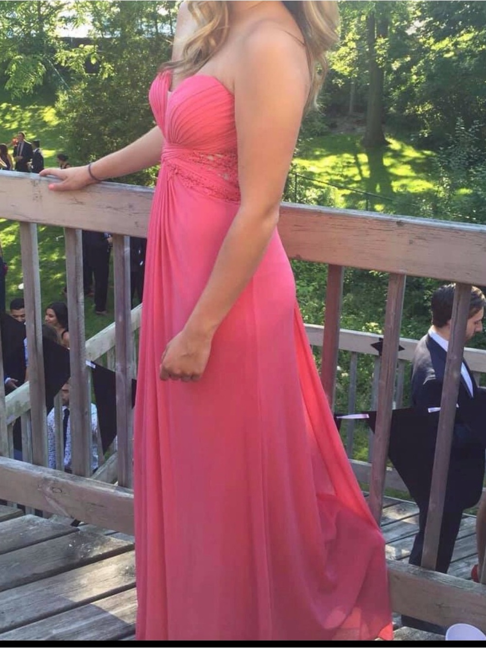 Strapless Pink Chiffon Evening Gown